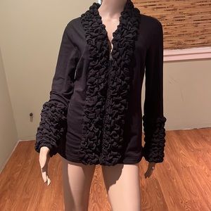 Boston Proper Black Fitted Sweater Zipper Front Gathered Front And Sleeves M